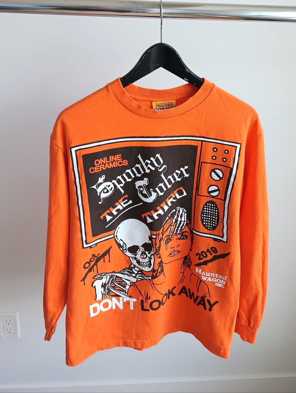 Online Ceramics Spookytober 2019 Long Sleeve Tee M Orange Haunted Wagon Horror